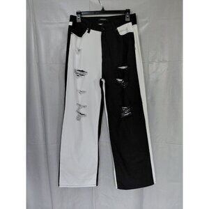 American Bazi Distressed Colorblock Black White Jeans LG Wide Leg Baggy Skater